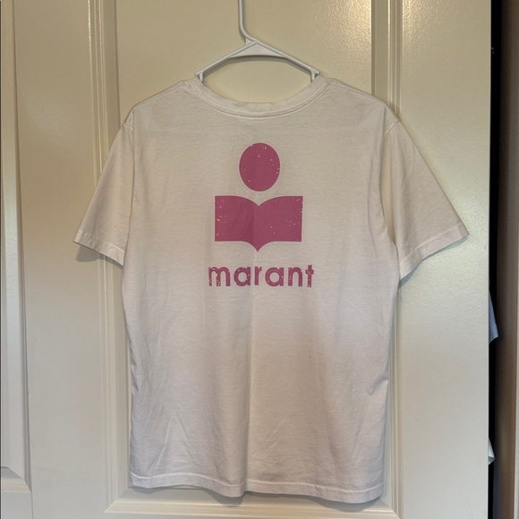 Isabel Marant Men's Zafferh Small Logo T-Shirt in White/Pink - Picture 8 of 13